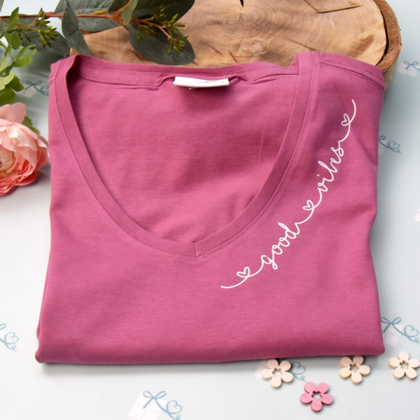 good vibes - T-Shirt mit V-Ausschnitt-rose