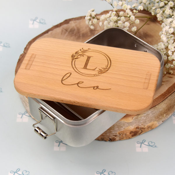Lunchbox - Initiale im floralen Rand und Name - 4