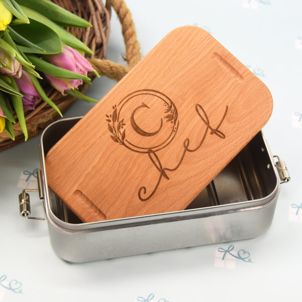 Lunchbox - Initiale im floralen Rand und Name - Chef