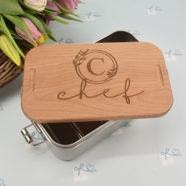 Lunchbox - Initiale im floralen Rand und Name - Chef2