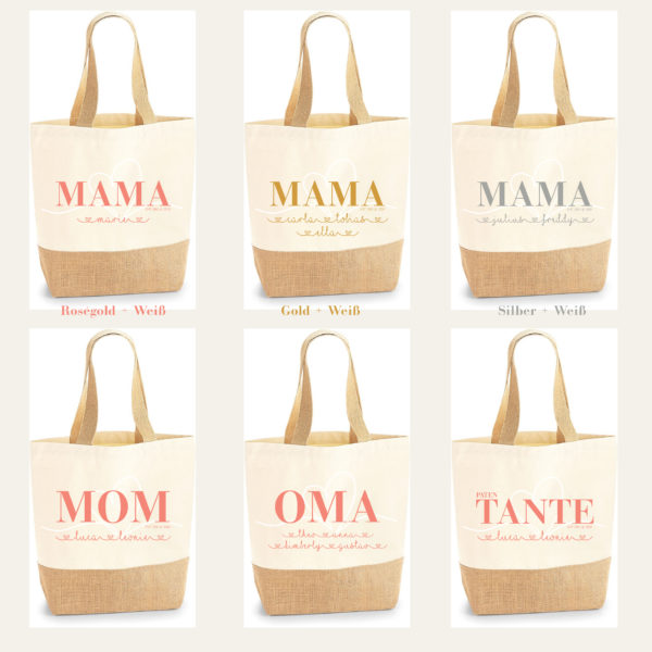 Einkaufsbeutel mit Jute - personalisiert - MAMA MOM OMA
