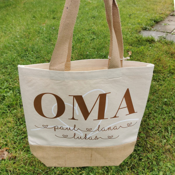 Einkaufsbeutel mit Jute - personalisiert - OMA 3