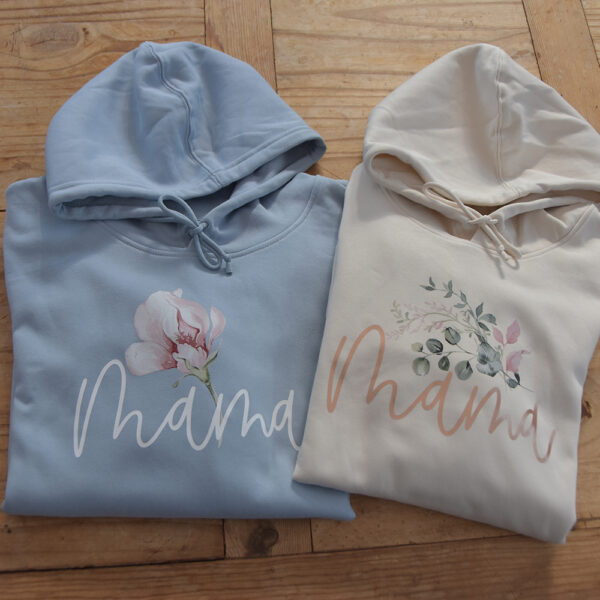 MAMA Hoodie - Aquarell Blume - 2024 - blau+natur1